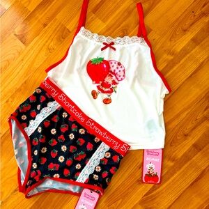 Strawberry shortcake black white printed 2pc lingerie set M